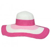 Hats – 12 PCS Wide Brim Straw Hat w/ Color Stripes - Fuchsia - HT-SHT2324FU